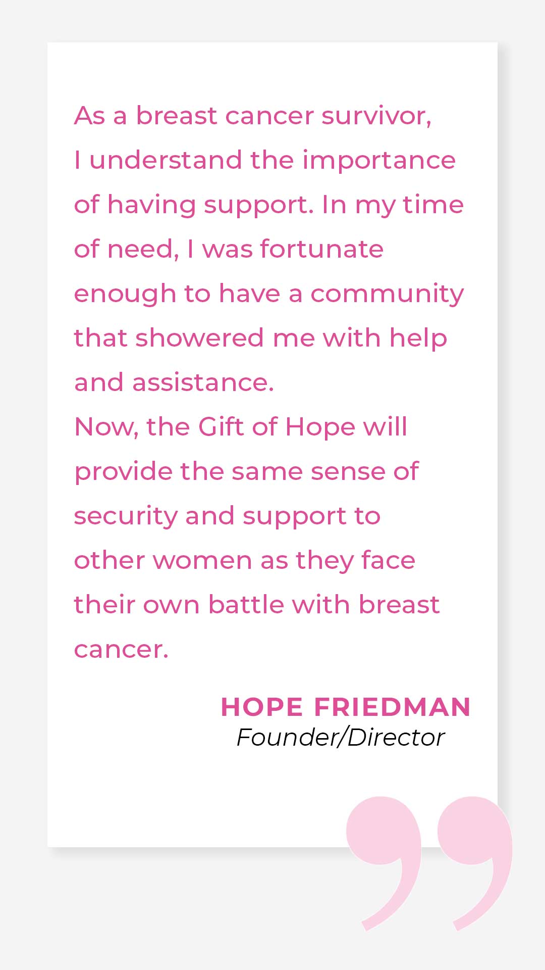 Hope Friedman The Gift of Hope Breast Cancer Foundation